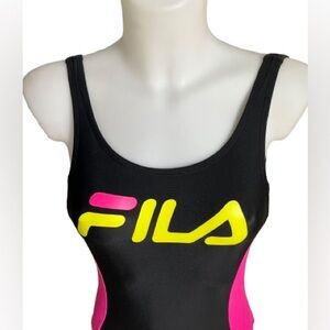 Fila Logo Black and Neon Pink One Piece Swimsuit Size 12.